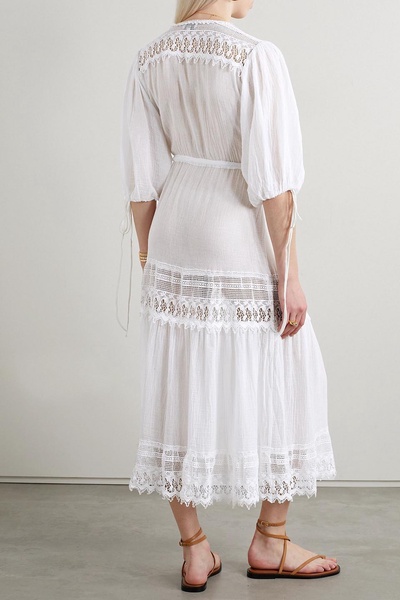 Nolina lace-trimmed cotton-gauze midi dress