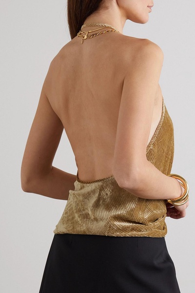 Toma silk-trimmed draped devoré-velvet halterneck top