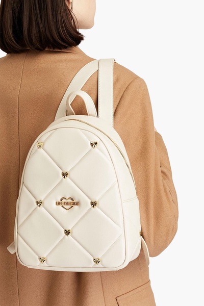 Embellished quilted faux leather backpack