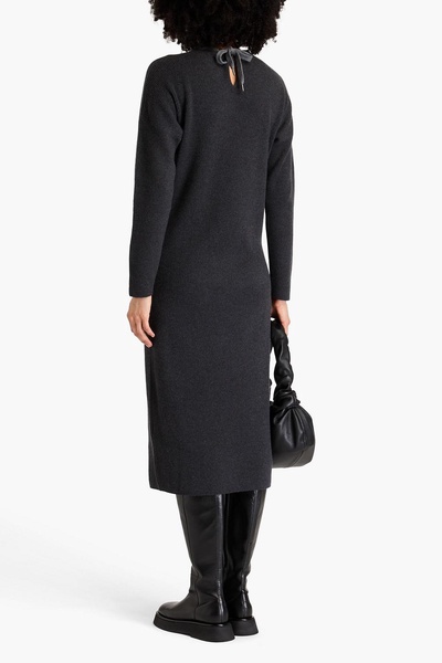 Bead-embellished ribbed cashmere midi dress