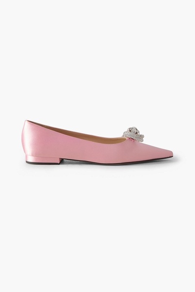 Double Bow crystal-embellished satin point-toe flats