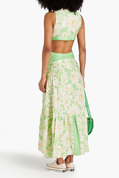 Cutout floral-print satin-twill maxi dress