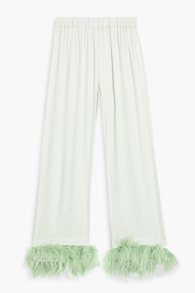 Party feather-trimmed crepe de chine pajama pants