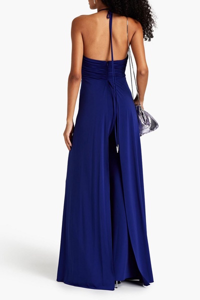 Ruched jersey halterneck wide-leg jumpsuit