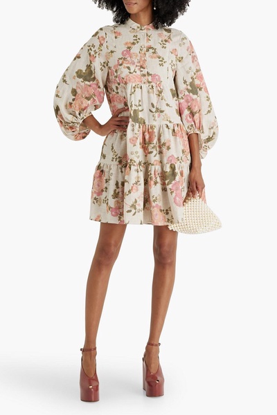 Winona tiered floral-print linen mini dress