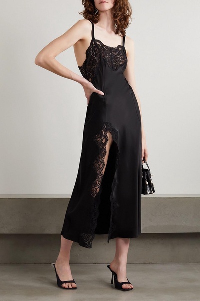 Lace-trimmed silk-satin maxi dress