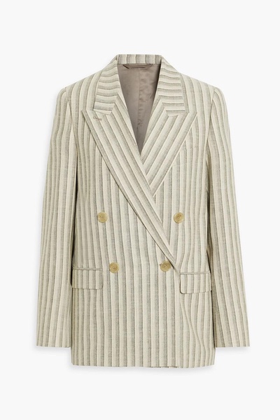 Double-breasted striped wool and cotton-blend tweed blazer