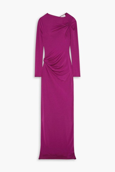 Nubria ruched glossed-jersey maxi dress