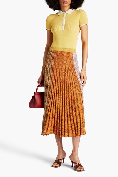 Color-block ribbed-knit midi skirt