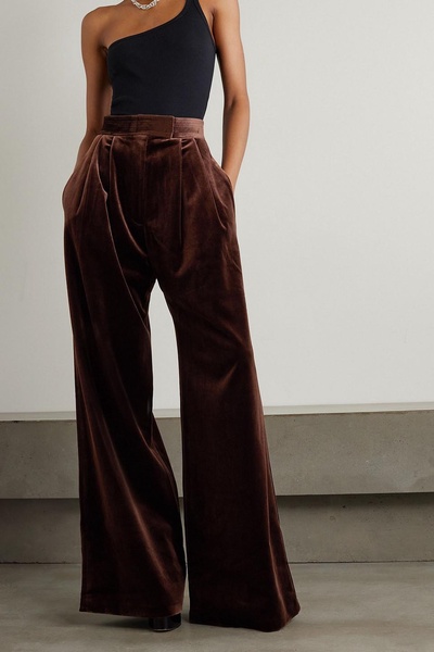 Rowe pleated stretch-velvet wide-leg pants