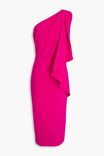 One-shoulder draped crepe midi dress