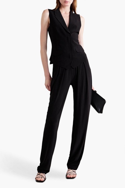 Pleated stretch-jersey straight-leg pants