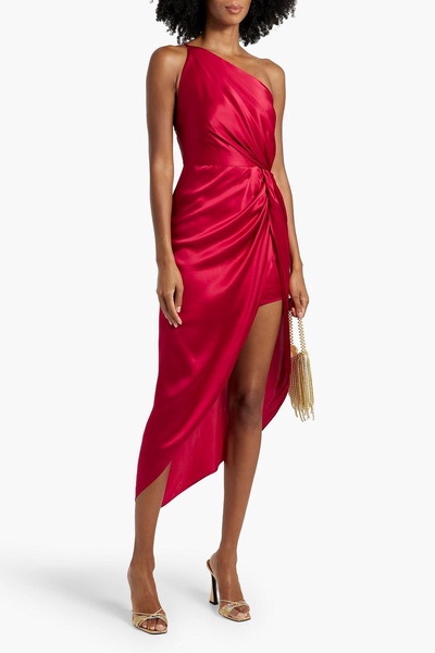 One-shoulder twisted silk-satin gown