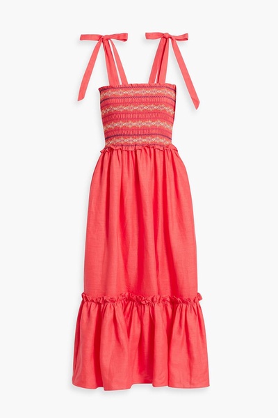 Jenny smocked linen midi dress