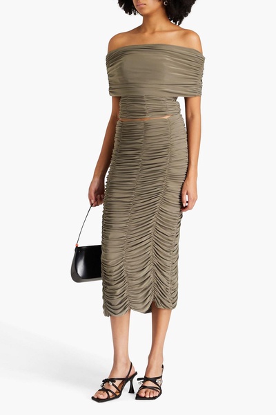 Ruched jersey midi skirt