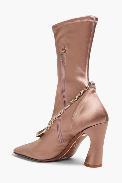 Chain-embellished satin sock boots