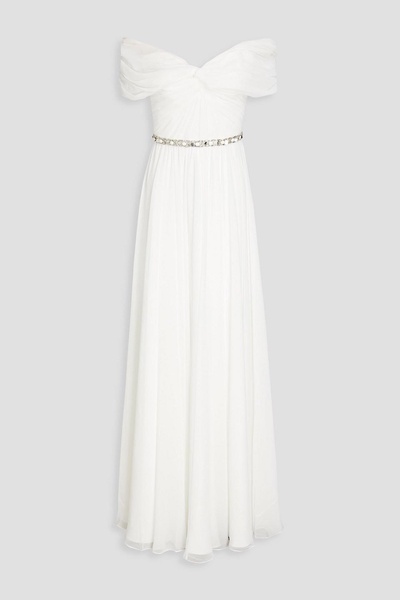 Crystal-embellished chiffon bridal gown