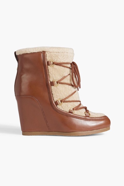 Elfred leather and shearling wedge boots