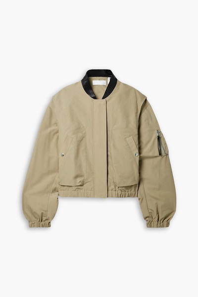 Leather-trimmed cotton-blend bomber jacket