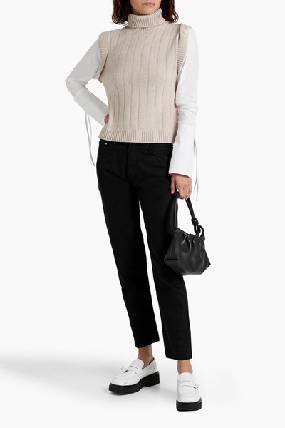 Paola poplin and ribbed wool turtleneck sweater