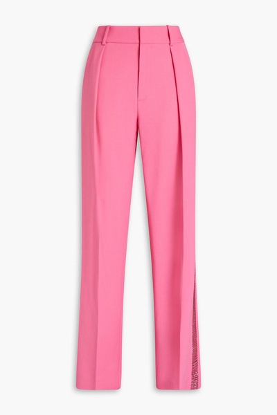 Crystal-embellished pleated wool-blend straight-leg pants