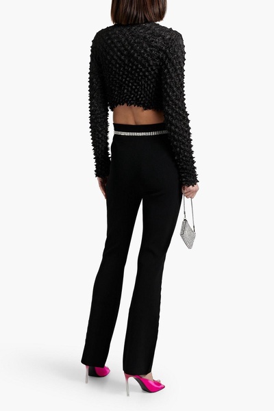 Crystal-embellished ribbed-knit bootcut pants