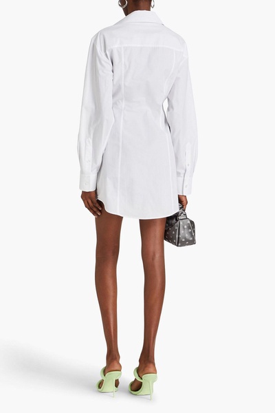 Ruched cotton-poplin mini shirt dress