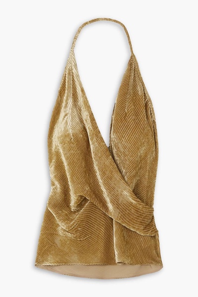 Toma silk-trimmed draped devoré-velvet halterneck top