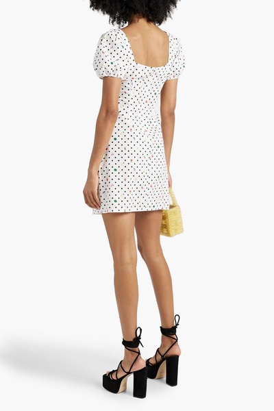 Nadia lace-up printed cotton-blend poplin mini dress