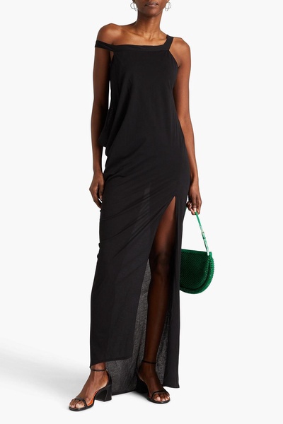 One-shoulder draped cotton-blend maxi dress