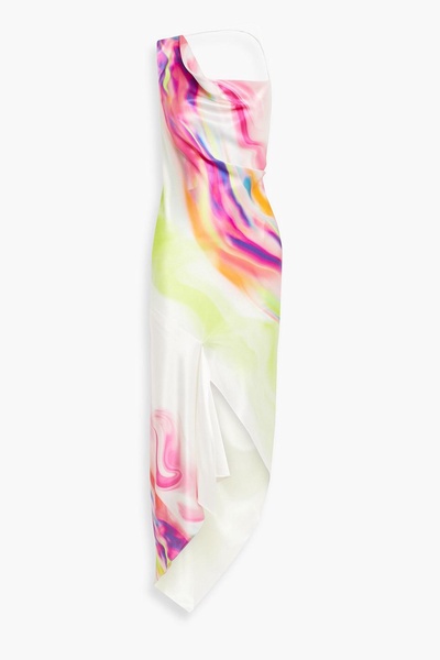 Penelope asymmetric draped tie-dyed silk midi dress