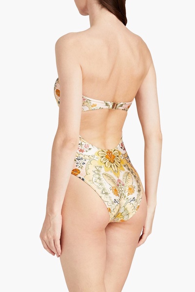 Embellished printed bandeau swimsuit