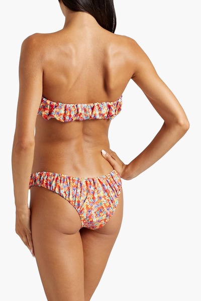 Leila gathered floral-print bandeau bikini top