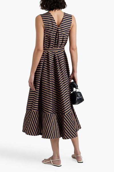 Belted striped cotton midi dress