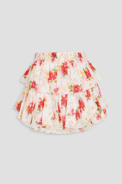 Ruffled floral-print cotton mini skirt