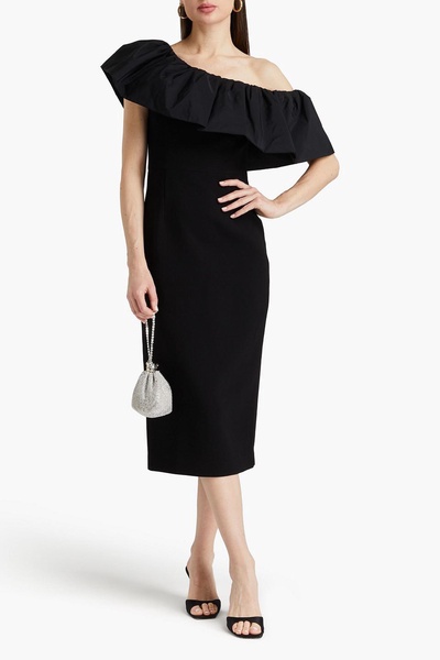 After Hours one-shoulder taffeta-paneled crepe midi dress