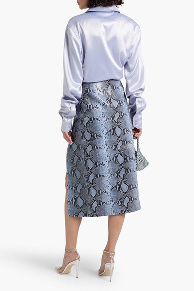 Minerva snake-effect leather midi skirt