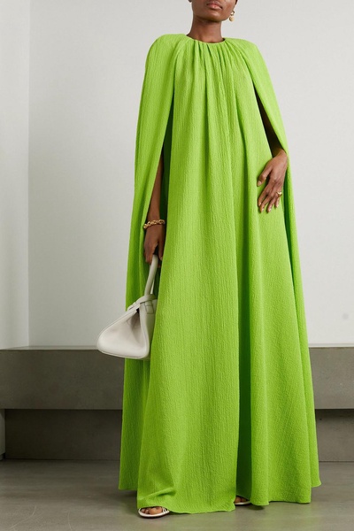 Liv cape-effect seersucker gown