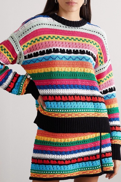 Over The Horizon striped open-knit cotton sweater