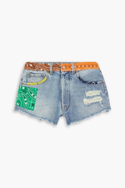 California patchwork distressed denim shorts