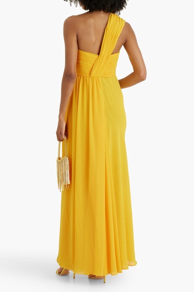 One-shoulder draped chiffon gown