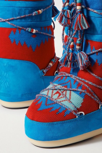 Embellished wool-jacquard and suede snow boots