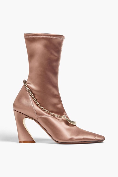 Chain-embellished satin sock boots