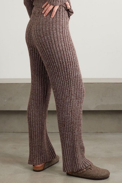 Mélange ribbed cotton straight-leg pants