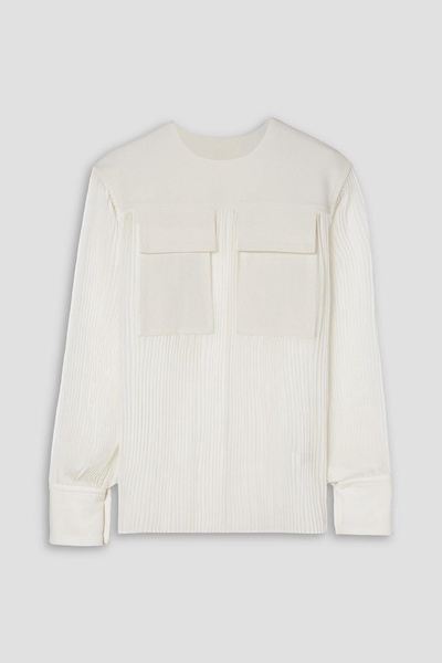 Crepe-paneled plissé-chiffon blouse