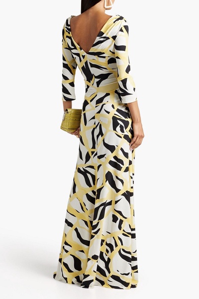 Ruched printed jersey maxi dress