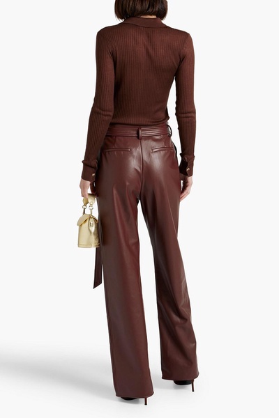 Belted faux leather straight-leg pants