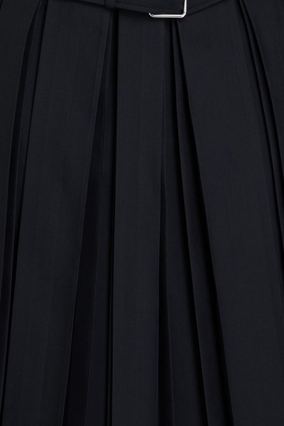 Belted pleated sateen skirt