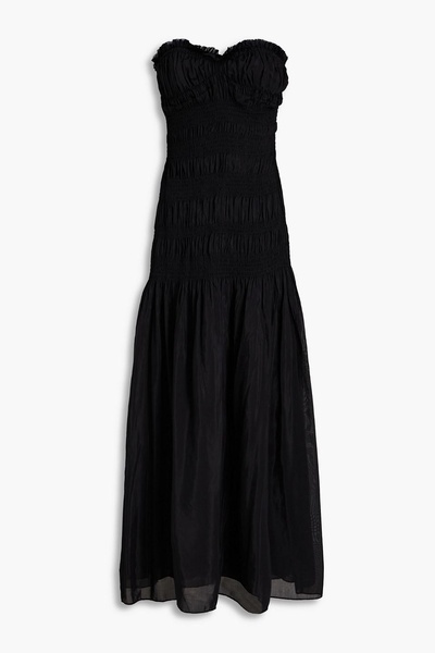 Kalli strapless shirred cotton and silk-blend maxi dress