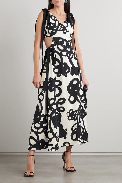 Ivy tie-detailed cutout floral-print crepe midi dress